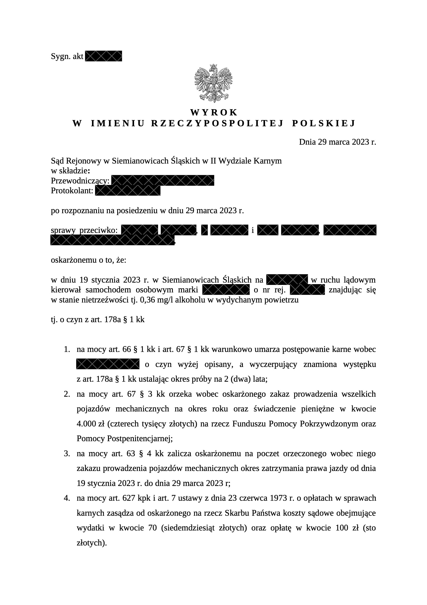 Jazda pod wpływem alkoholu. Wynik badania: 0,36 mg/dm3