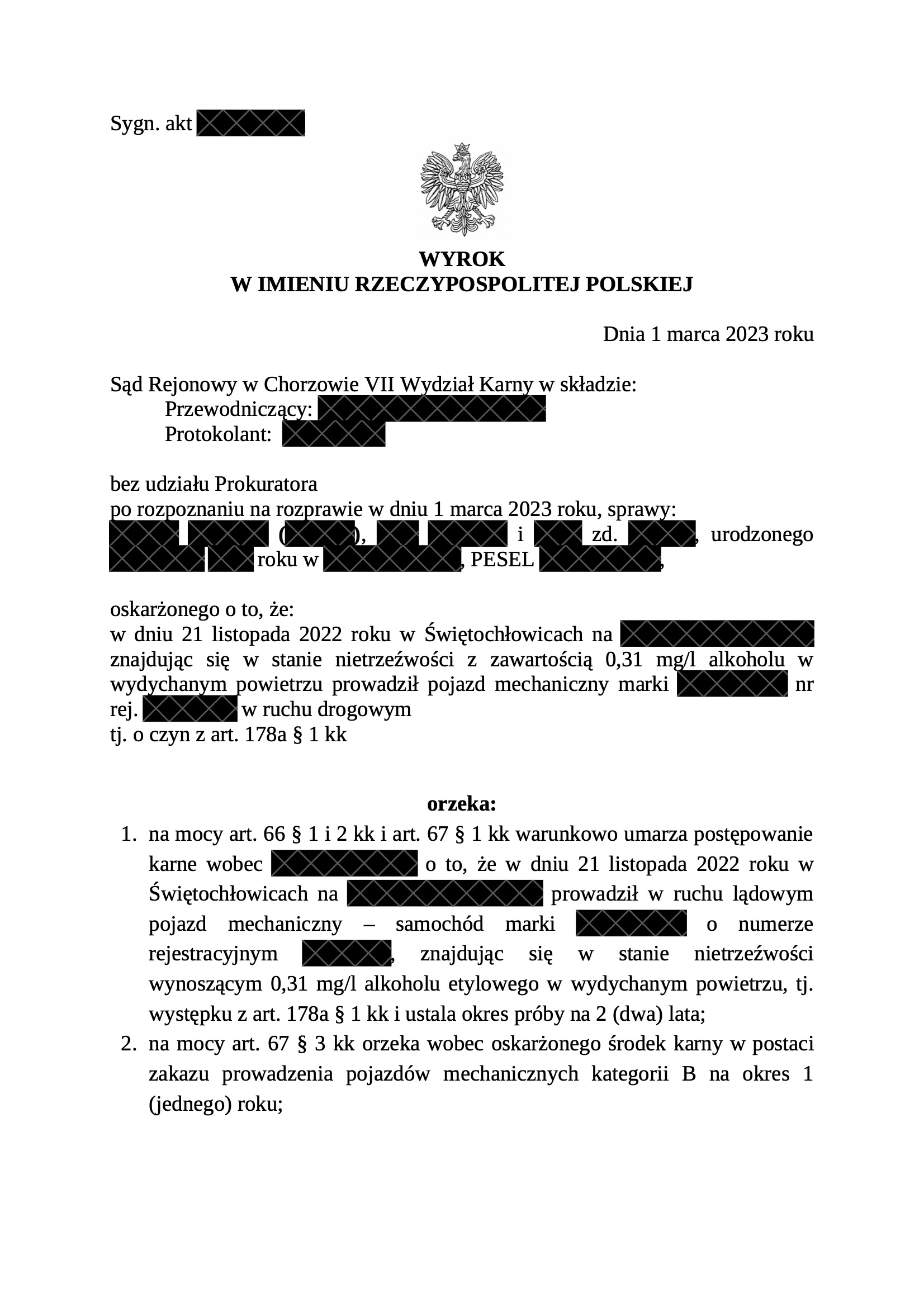 0,31 mg/dm3 - warunkowe umorzenie!