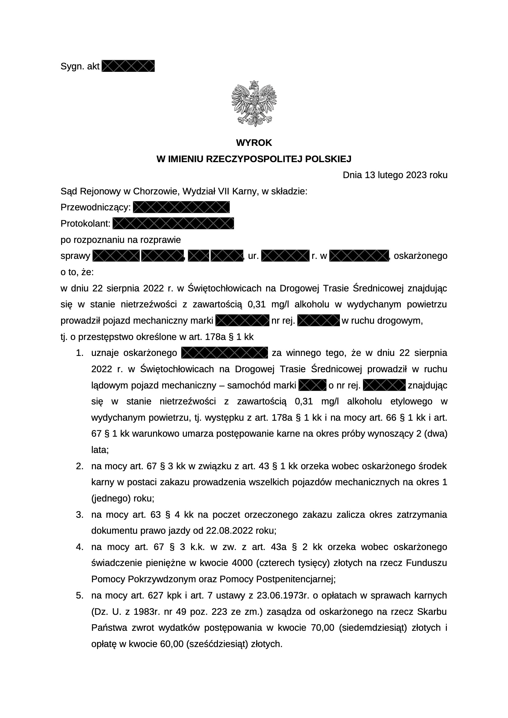 0,31 mg/dm3 - warunkowe umorzenie!