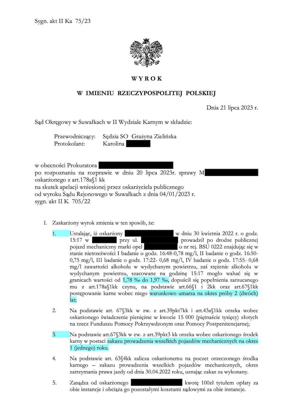 Jazda pod wpływem. Wynik 1,78 promila, 1,97 promila. ROK zakazu prowadzenia pojazdu!
