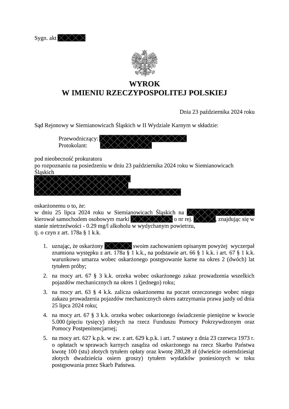 0,29 mg/dm3 - warunkowe umorzenie!