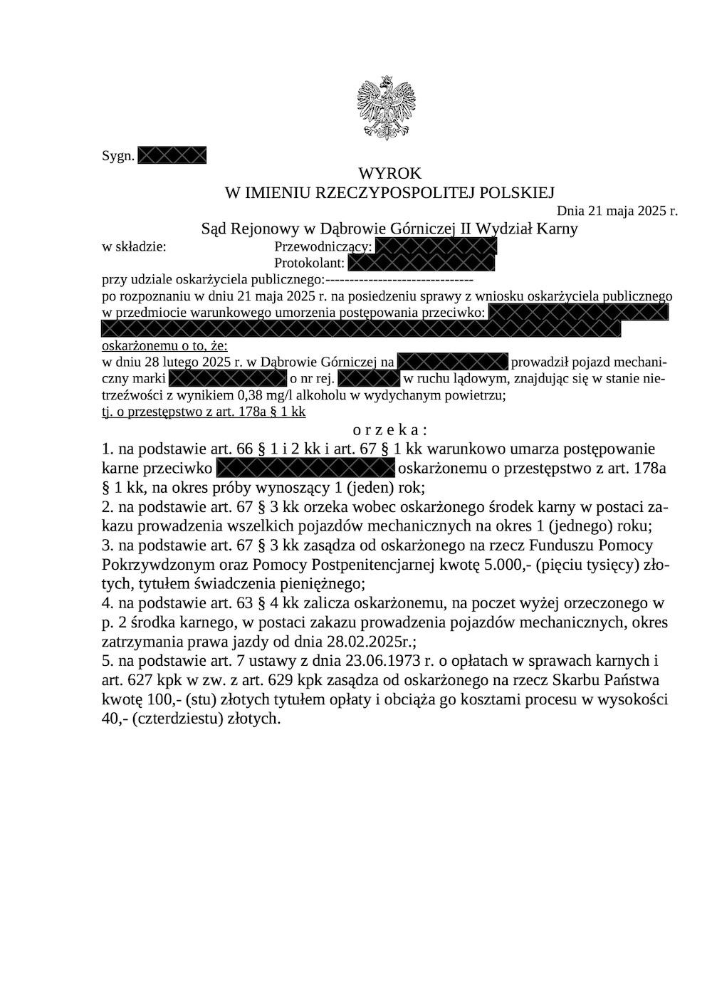 0,38 mg/dm3 - warunkowe umorzenie!