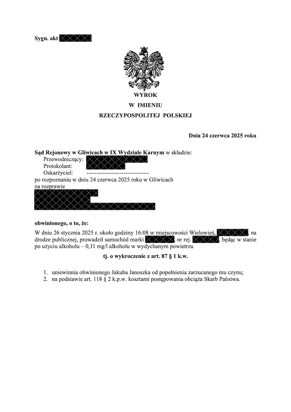 0,11 mg/dm3 - Uniewinnienie!