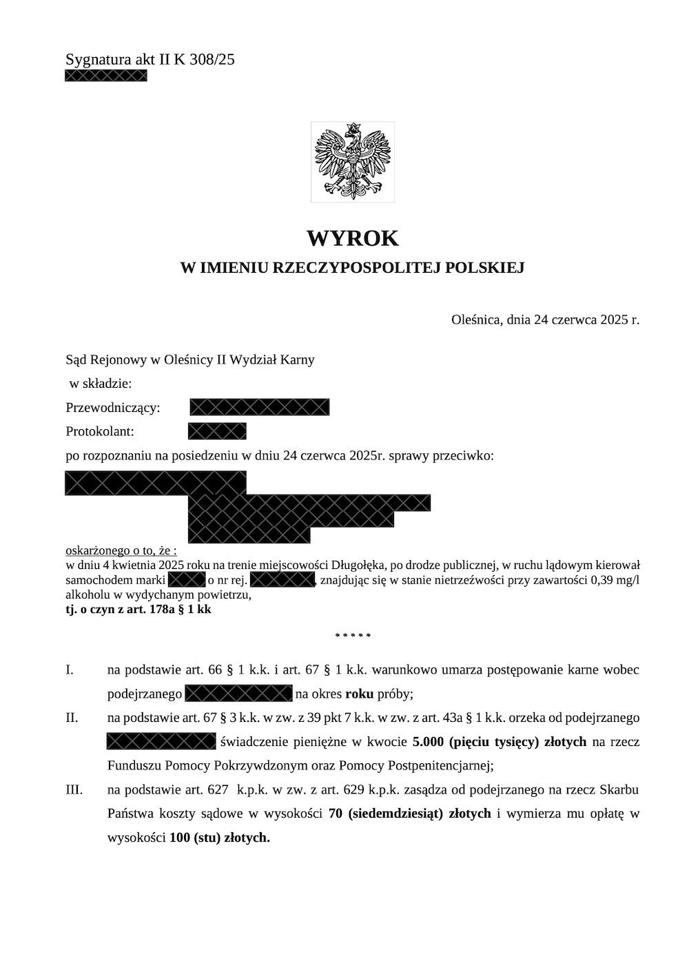 0,39 mg/dm3 - brak zakazu prowadzenia pojazdów!