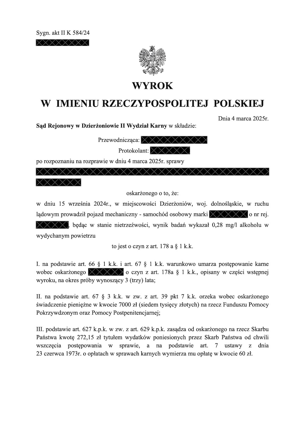 0,28 mg/dm3 - brak zakazu prowadzenia pojazdów!