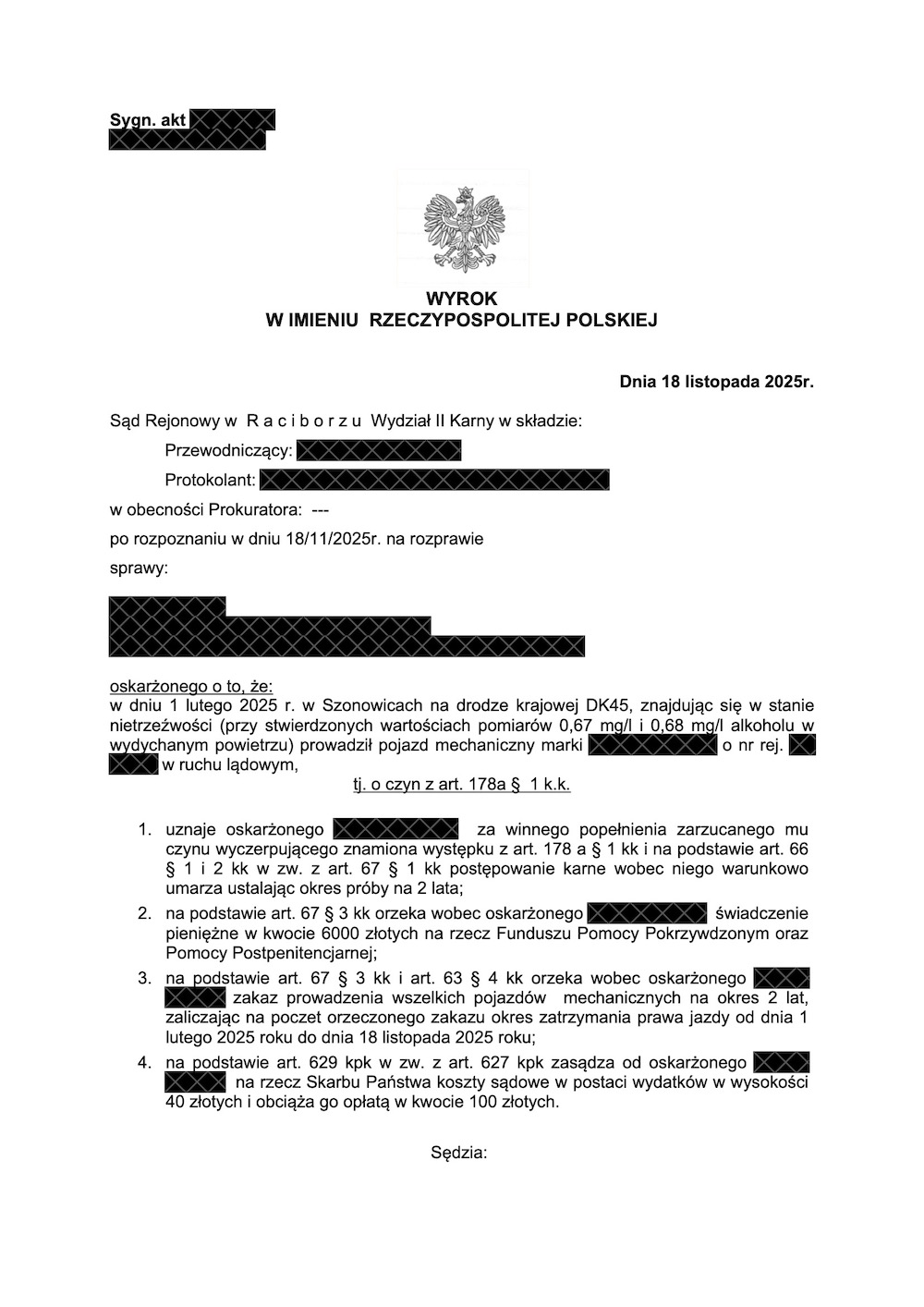 0,67 mg/dm3 - warunkowe umorzenie!