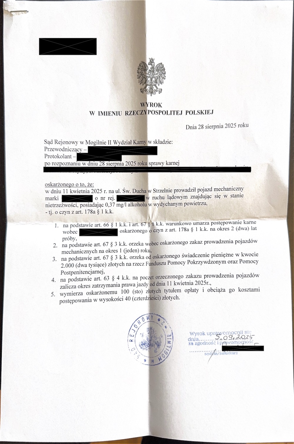 0,37 mg/dm3 - warunkowe umorzenie