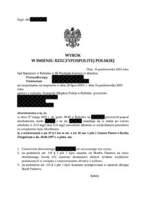 Jazda po&nbsp;spożyciu alkoholu. Wynik badania: 0,13 mg/dm3 – uniewinnienie